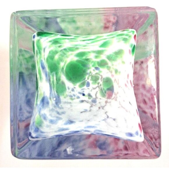 Vintage 9" Tall Square Lavorazione Murano Multicolor Hand Blown Bud Vase FLAW! - Picture 7 of 10